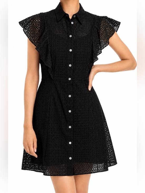 Theory Dresses & Skirts - NWOT Theory Nova Black Eyelet Ruffle Shirt Dress Size 2